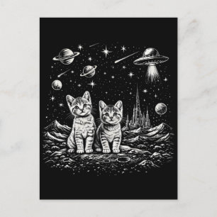 Weltraum Kätzchen Katzen im Kosmos Postkarte