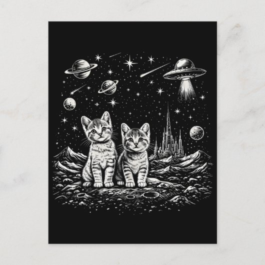 Weltraum Kätzchen Katzen im Kosmos Postkarte (Vorderseite)
