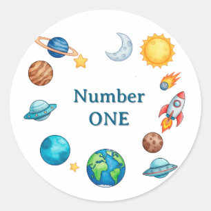 Weltraum-Kreis-ClipArt-Set mit Planeten, Mond, Son Runder Aufkleber