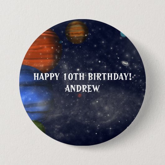 Weltraum mit Planeten und Galaxien Button (Vorderseite)