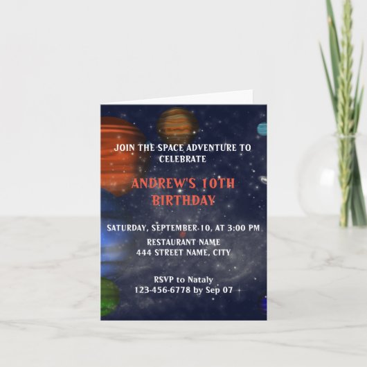 Weltraum mit Planeten und Galaxien Einladung (Vorderseite)