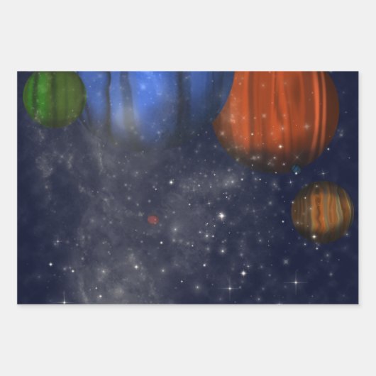 Weltraum mit Planeten und Galaxien Geschenkpapier Set (Vorderseite)
