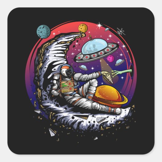 Weltraum-Mond-Käse Quadratischer Aufkleber (Vorderseite)