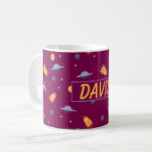Weltraum-Muster orange roter Name Kaffeetasse (Vorderseite Links)