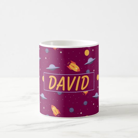 Weltraum-Muster orange roter Name Kaffeetasse (Mittel)