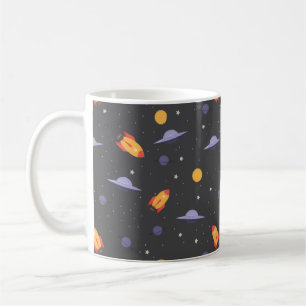 Weltraum-Muster ufo orange grau Kaffeetasse