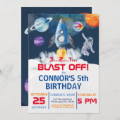 Weltraum-Party Astronaut Einladung zum Geburtstag (Vorne/Hinten)