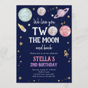 Weltraum-Planet-Girl zum zweiten Geburtstag Einlad Einladung