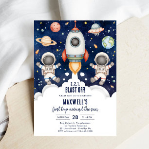 Weltraum Planeten Astronaut Junge Geburtstag Einladung