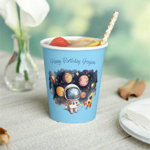 Weltraum Planeten Blue Birthday Pappbecher