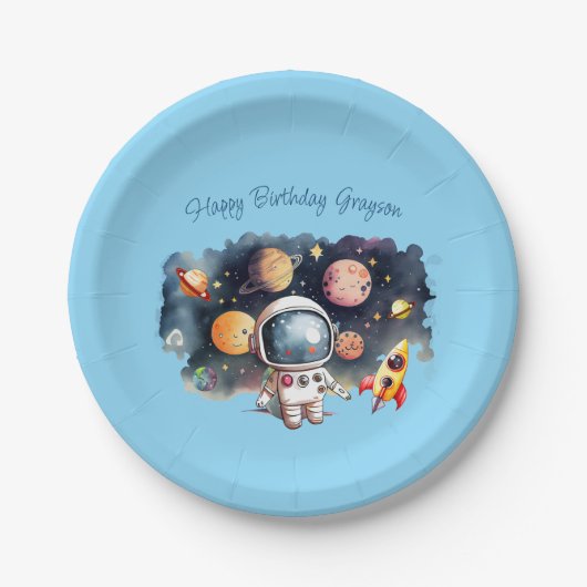 Weltraum Planeten Blue Birthday Pappteller (Vorderseite)