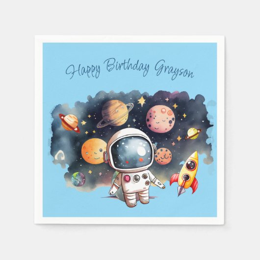 Weltraum Planeten Blue Birthday Serviette (Vorderseite)