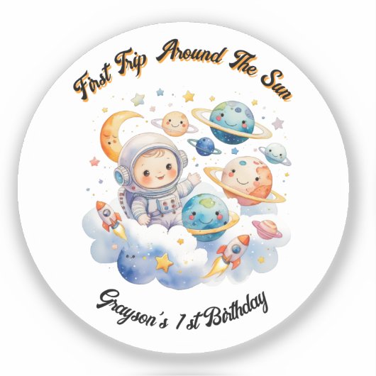Weltraum Planeten Blue First Birthday Aufkleber (Vorderseite)