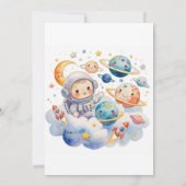 Weltraum Planeten Blue First Birthday Einladung (Rückseite)