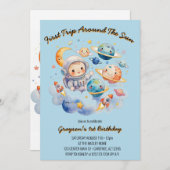 Weltraum Planeten Blue First Birthday Einladung (Vorne/Hinten)