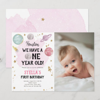 Weltraum-Planeten Girl Erster Geburtstag Einladung