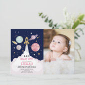 Weltraum-Planeten Girl Erster Geburtstag Einladung (Stehend Vorderseite)