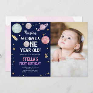 Weltraum-Planeten Girl Erster Geburtstag Einladung