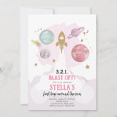 Weltraum-Planeten Girl Erster Geburtstag Einladung (Vorderseite)