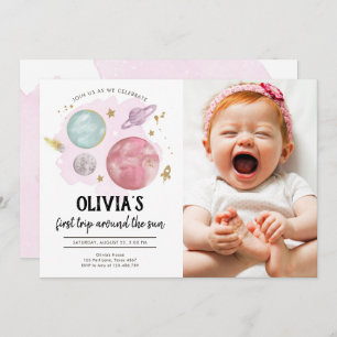 Weltraum-Planeten Girl Erster Geburtstag Einladung