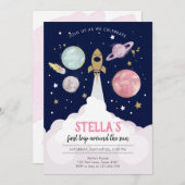 Weltraum-Planeten Girl Erster Geburtstag Einladung (Vorne/Hinten)