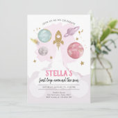 Weltraum-Planeten Girl Erster Geburtstag Einladung (Stehend Vorderseite)