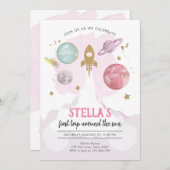 Weltraum-Planeten Girl Erster Geburtstag Einladung (Vorne/Hinten)