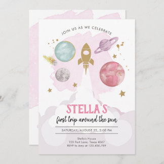 Weltraum-Planeten Girl Erster Geburtstag Einladung