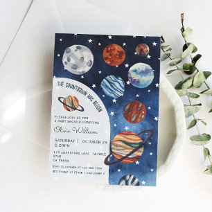 Weltraum-Planeten-Navyblauer-Jungen-Baby-Party Einladung