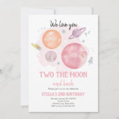 Weltraum-Planeten zwei der Mond-Mädchen Geburtstag Einladung (Vorderseite)