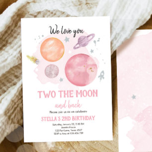 Weltraum-Planeten zwei der Mond-Mädchen Geburtstag Einladung