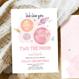 Weltraum-Planeten zwei der Mond-Mädchen Geburtstag Einladung
