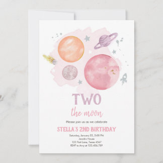 Weltraum-Planeten zwei Mond Mädchen Geburtstag Inv Einladung