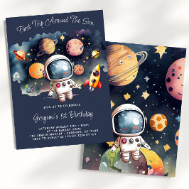 Weltraum Planets Blue 1. Geburtstag Einladung