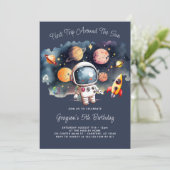 Weltraum Planets Blue 5. Geburtstag Einladung (Stehend Vorderseite)