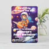 Weltraum Planets Blue Boy Erster Geburtstag Einladung (Stehend Vorderseite)