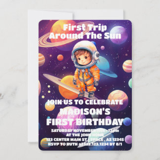 Weltraum Planets Blue Boy Erster Geburtstag Einladung