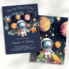 Weltraum Planets Blue Erster Geburtstag Einladung