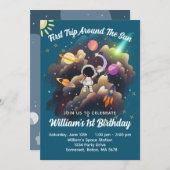 Weltraum Planets Blue Erster Geburtstag Einladung (Vorne/Hinten)