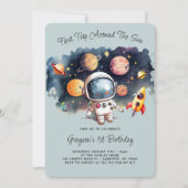 Weltraum Planets Dusty Blue Erster Geburtstag Einladung (Vorderseite)