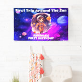 Weltraum Planets Pink Girl Erster Geburtstag Banner (Insitu)