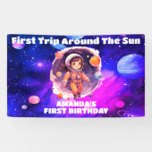 Weltraum Planets Pink Girl Erster Geburtstag Banner (Horizontal)