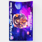 Weltraum Planets Pink Girl Erster Geburtstag Banner (Vertikal)