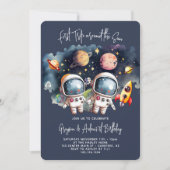 Weltraum Planets Twin Boys 1. Geburtstag Einladung (Vorderseite)