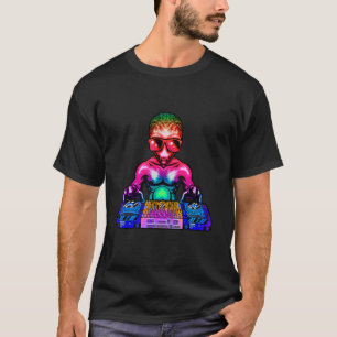 Weltraum-Psychedelic-Rave-Alien-DJ-Techno-House-Mu T-Shirt