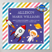 Weltraum-Rakete-Astronautin-Geburtsstatistik für B Poster (Vorne)