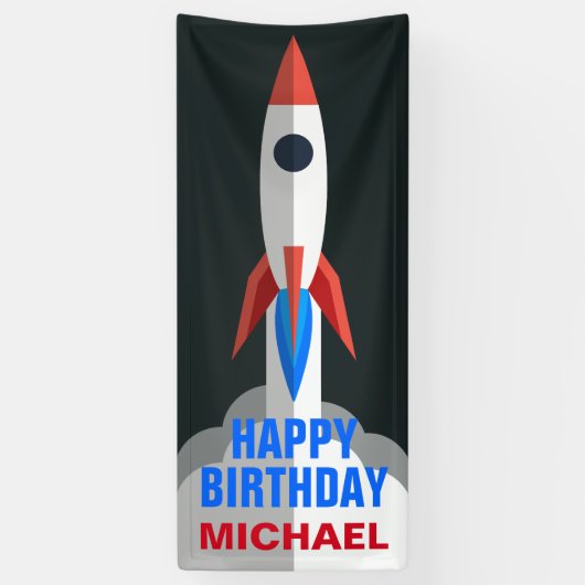 Weltraum Rakete Personalisierter Name Geburtstagsf Banner (Vertikal)
