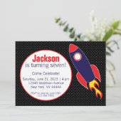 Weltraum, Rakete, Raumschiff Geburtstag Einladung (Stehend Vorderseite)