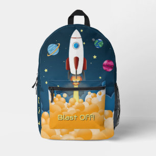 Weltraum-Raketen-Schiff personalisierter Name Bedruckter Rucksack