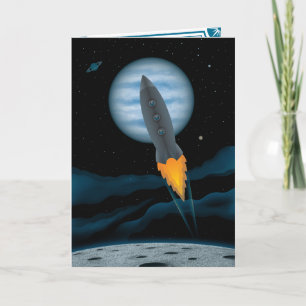 Weltraum-Raketen-Szene Geburtstagskarte Karte
